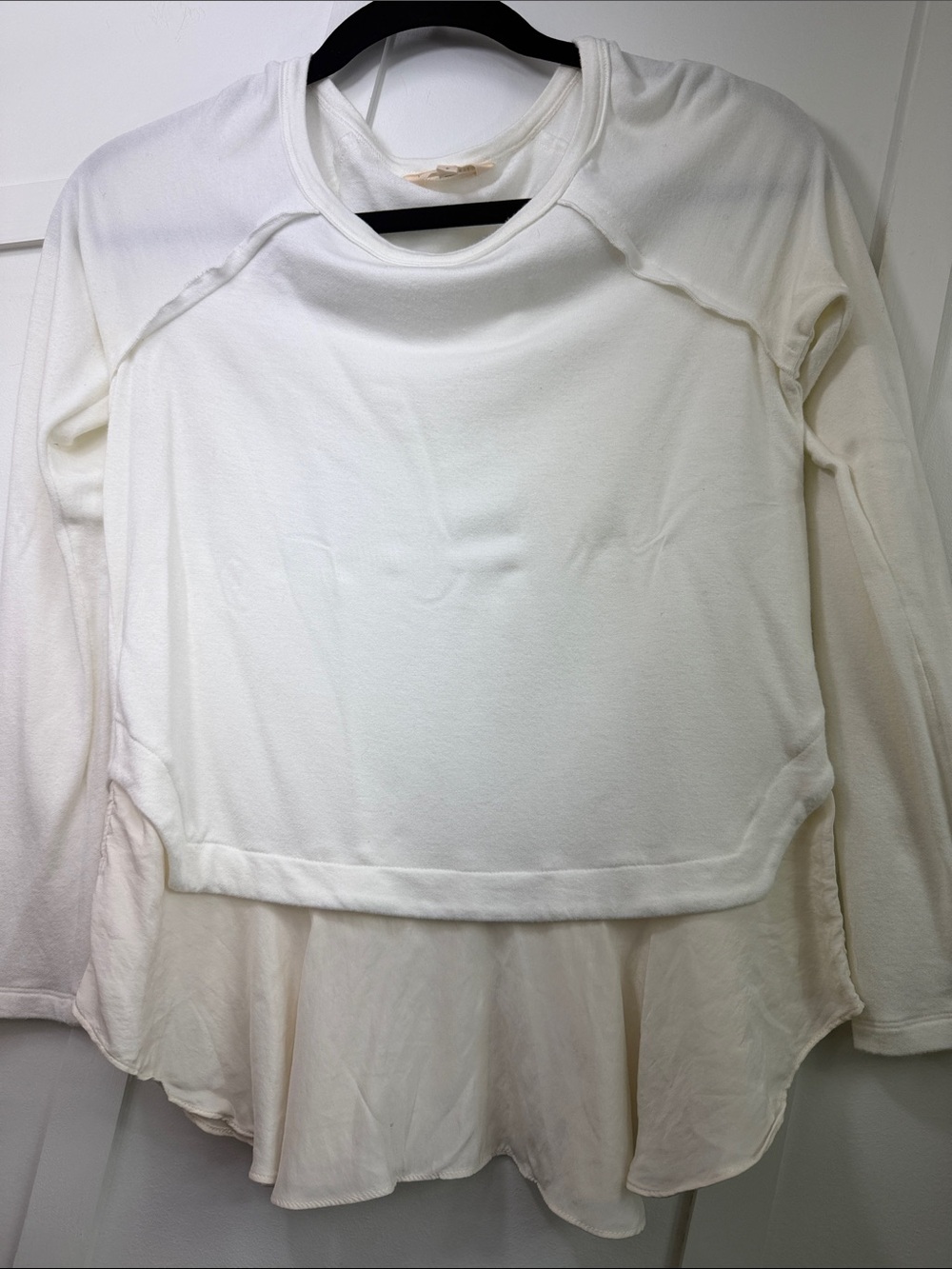Rebecca Taylor Cream Layered Hem Long-Sleeve Top